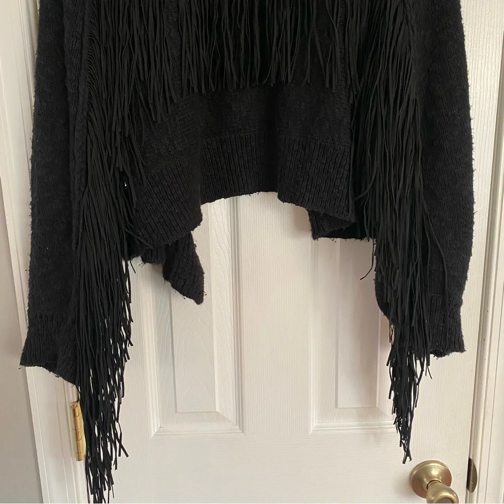 Wildfox Fringe Marishka Cardigan Cotton Rich Knit Sweater Small Black